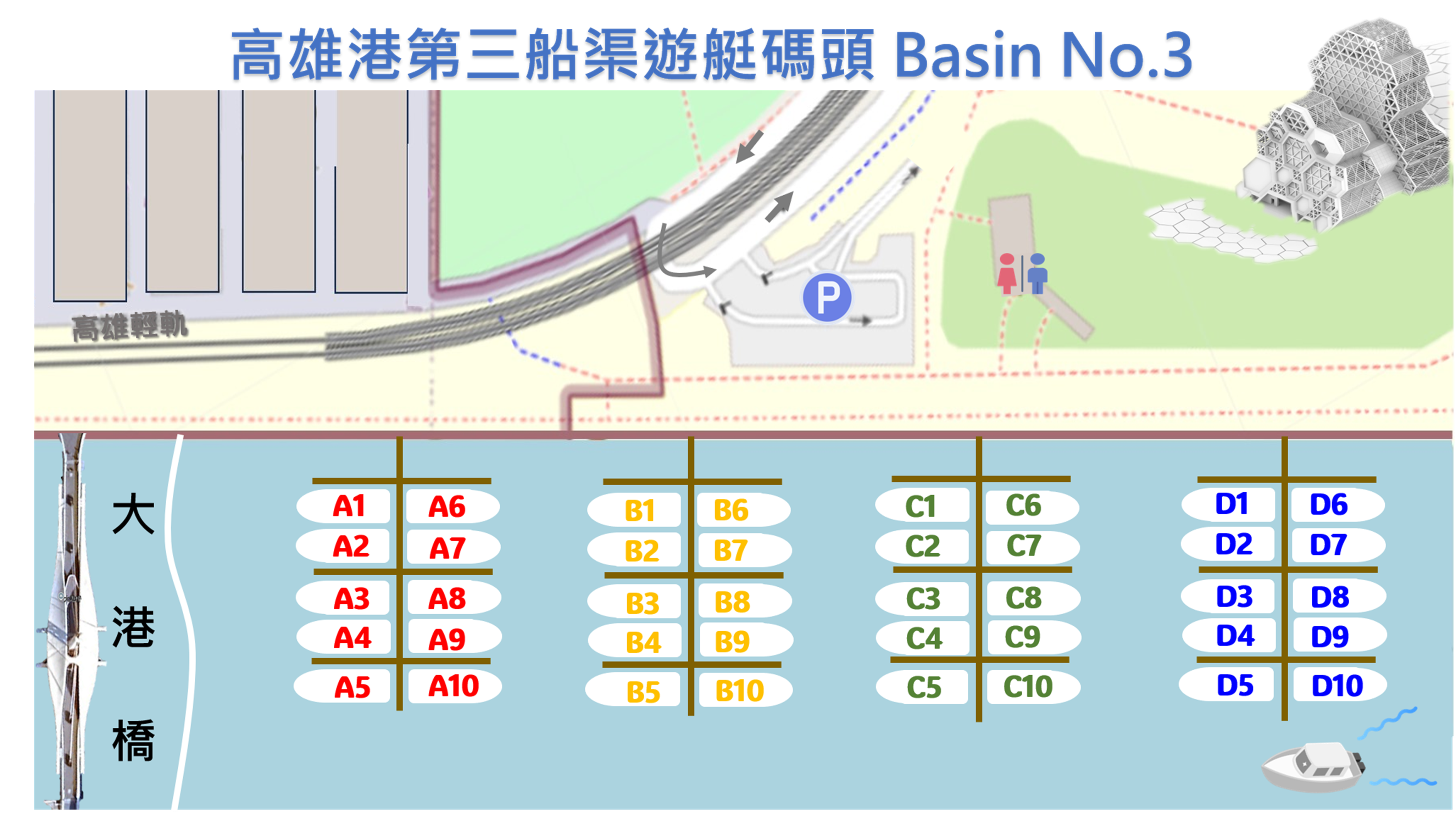 高雄港第三船渠遊艇碼頭泊位配置圖